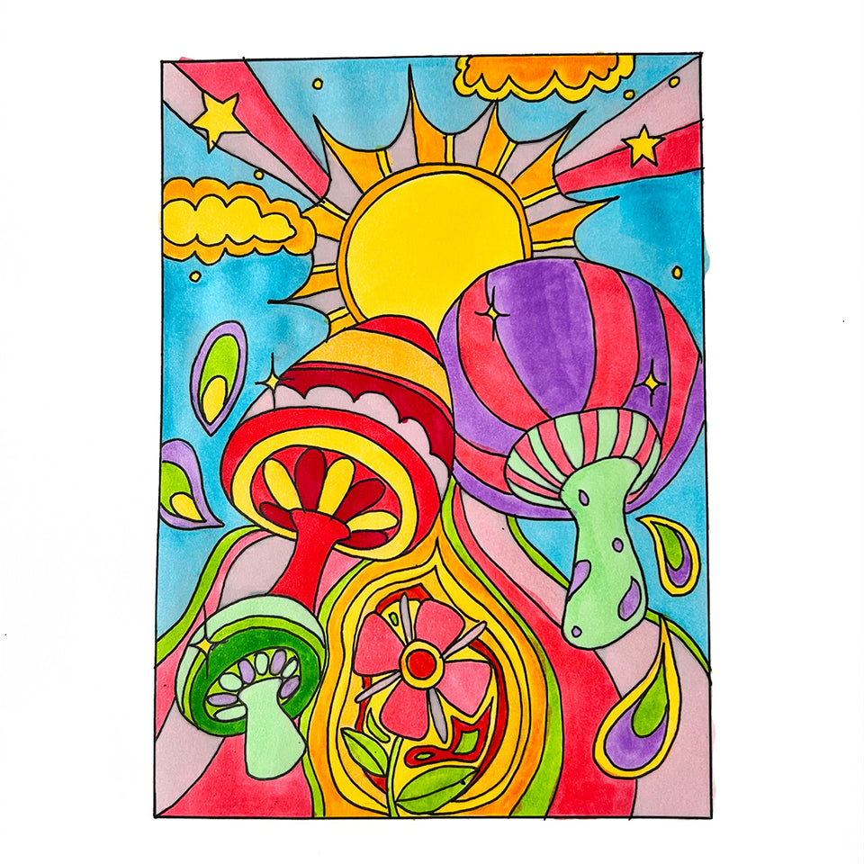 60's Mushroom Colour-in Digital Download